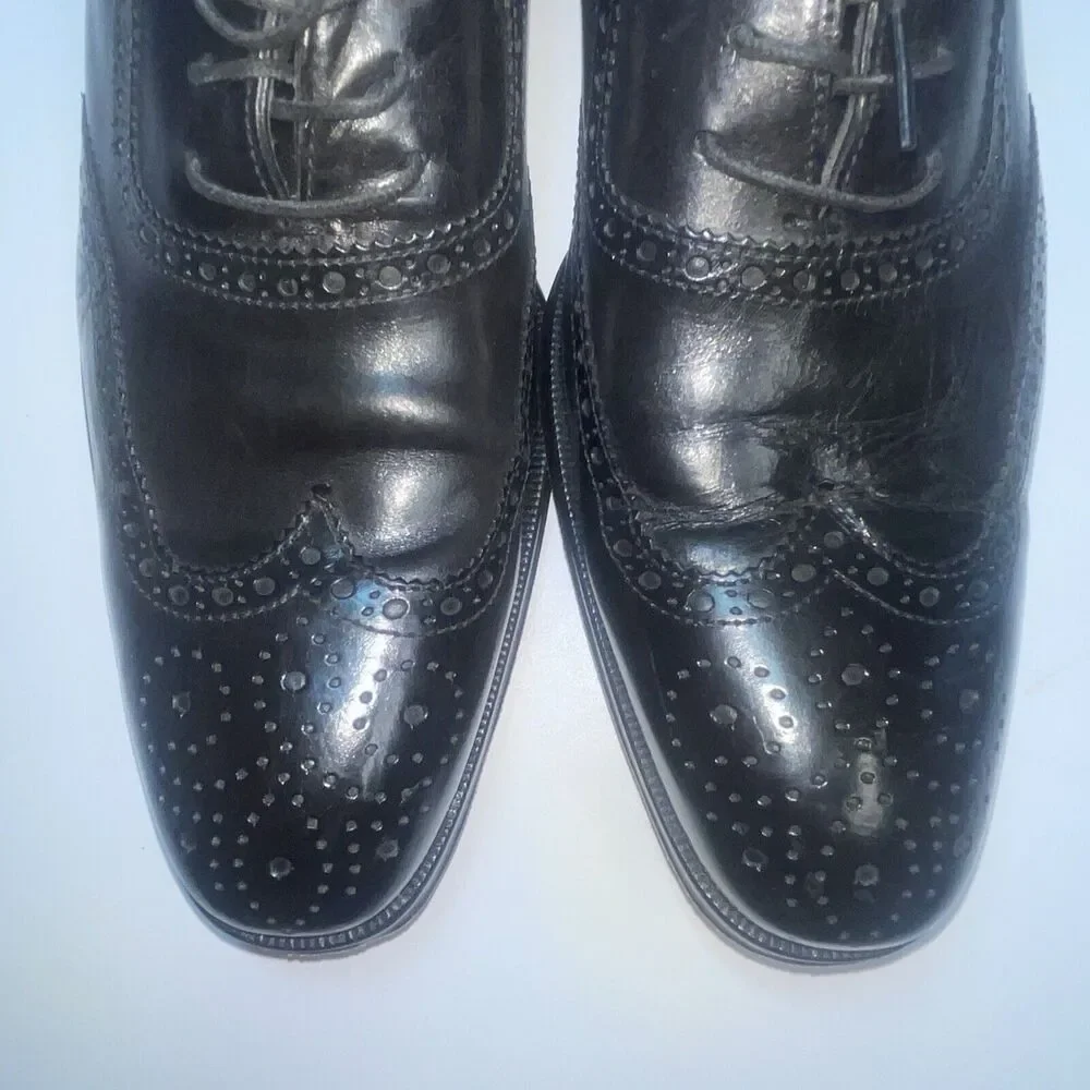 To Bout New York Duke Black Calf Wingtip Sz 9 Resoled In Red
